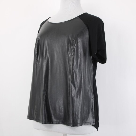 INC Top $80 Sz 2X Deep Black Faux Leather Rayon Spandex Top - Picture 3 of 12